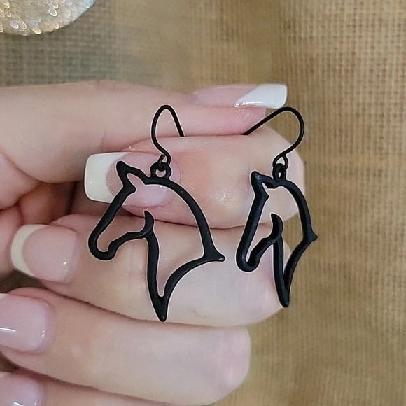 HORSE HEAD SILHOUETTE EARRINGS - Picture 3 of 7